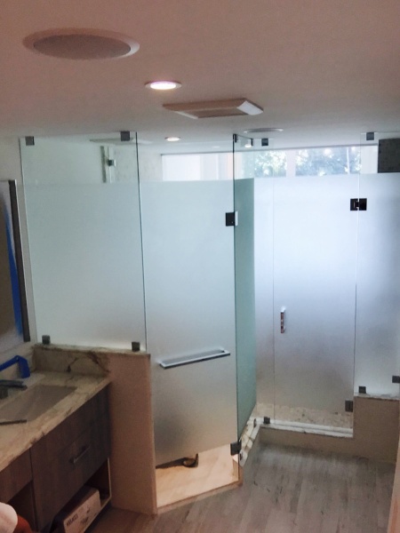 glass shower enclosure with frosted privacy glass